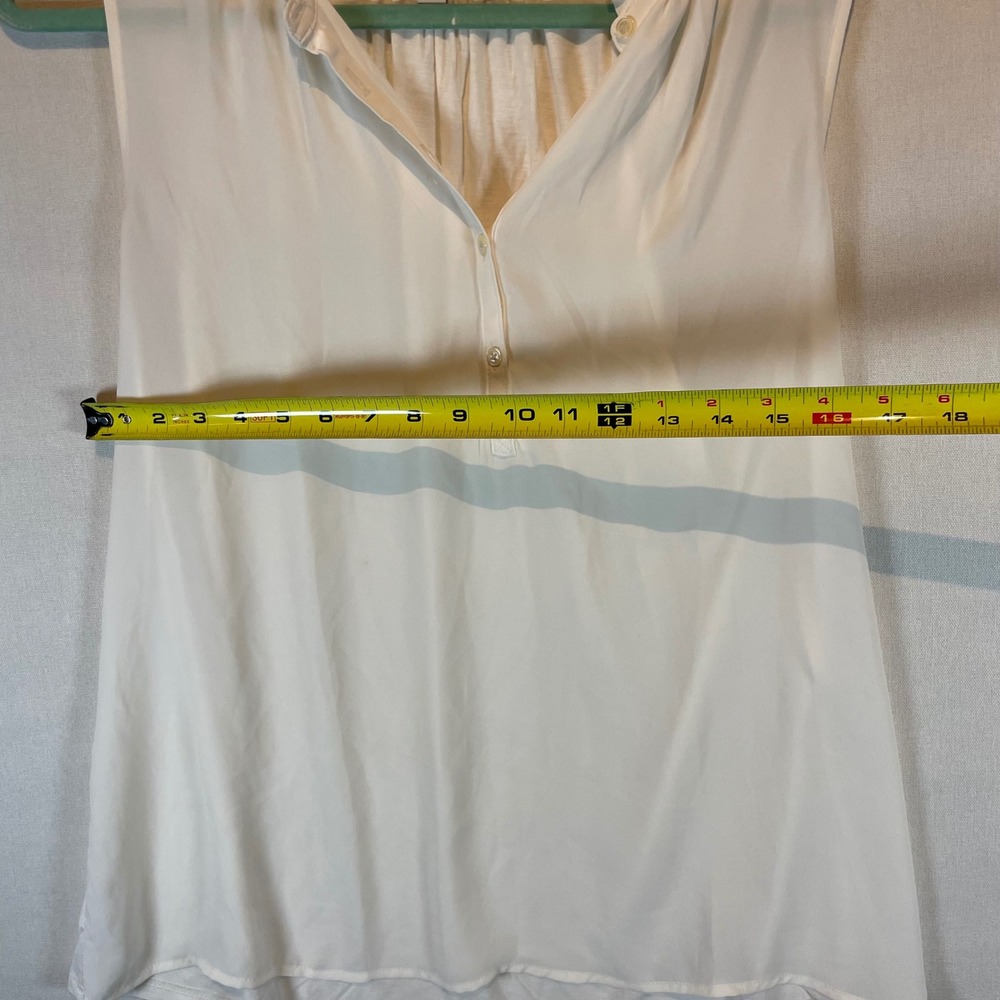 LOFT Womens Off White Ruffle Neck Sleeveless Henley Blouse Large Ivory Top - Picture 4 of 7